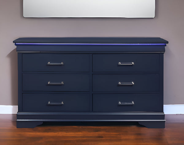 Homeroots 59" Blue Solid Wood Six Drawer Double Dresser  Solid Wood 482390