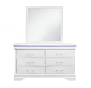 Homeroots 59" White Solid Wood Six Drawer Double Dresser With Led  Solid Wood 482391