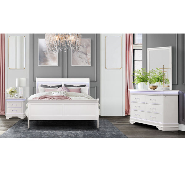 Homeroots 59" White Solid Wood Six Drawer Double Dresser With Led  Solid Wood 482391
