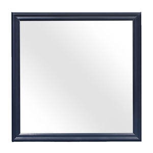 Homeroots 38" Blue Square Wood Framed Accent Mirror  Rubberwood 482394