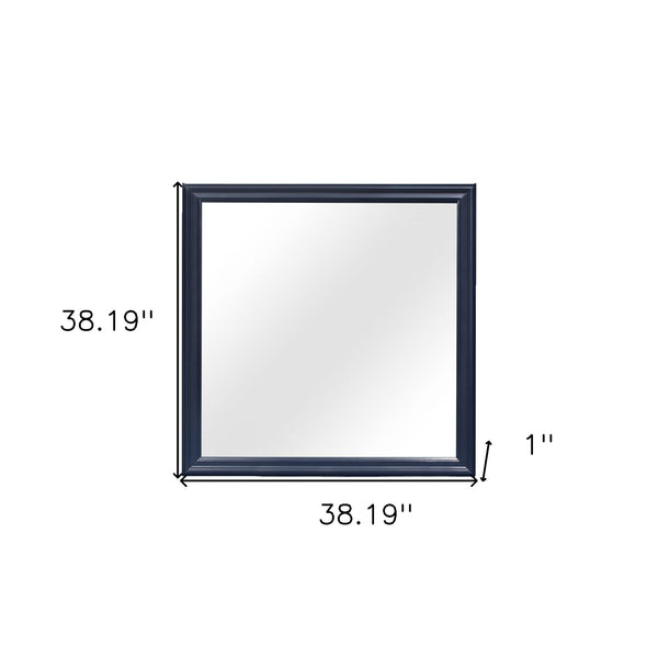 Homeroots 38" Blue Square Wood Framed Accent Mirror  Rubberwood 482394