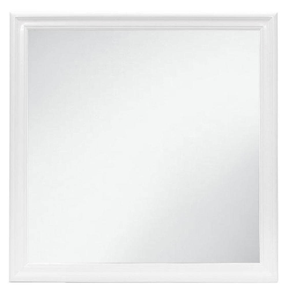 Homeroots 38" White Square Wood Framed Accent Mirror  Rubberwood 482395