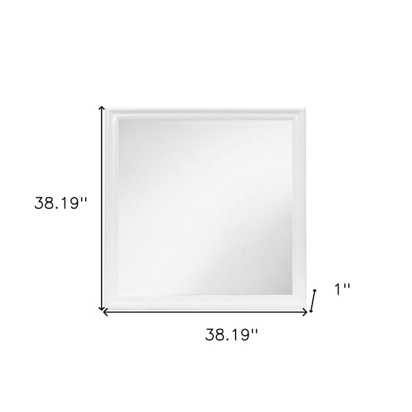 Homeroots 38" White Square Wood Framed Accent Mirror  Rubberwood 482395