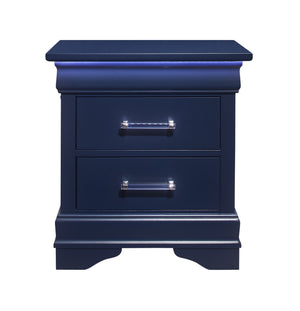 Homeroots 24" Blue Two Drawer Solid Wood Lighted Nightstand   482397