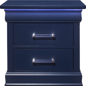 Homeroots 24" Blue Two Drawer Solid Wood Lighted Nightstand   482397