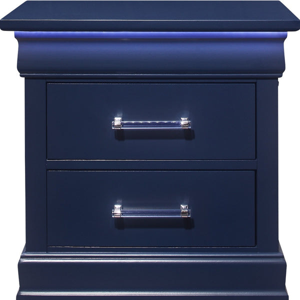 Homeroots 24" Blue Two Drawer Solid Wood Lighted Nightstand   482397