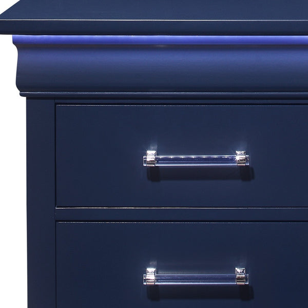 Homeroots 24" Blue Two Drawer Solid Wood Lighted Nightstand   482397