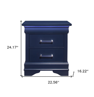 Homeroots 24" Blue Two Drawer Solid Wood Lighted Nightstand   482397