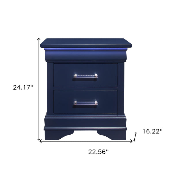 Homeroots 24" Blue Two Drawer Solid Wood Lighted Nightstand   482397