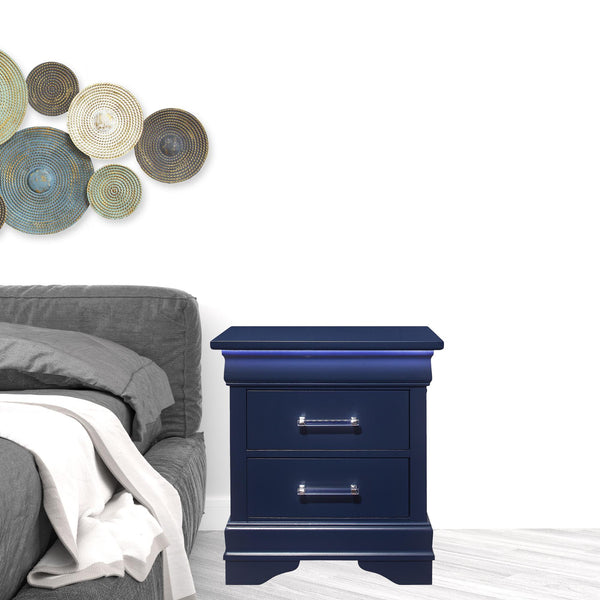 Homeroots 24" Blue Two Drawer Solid Wood Lighted Nightstand   482397