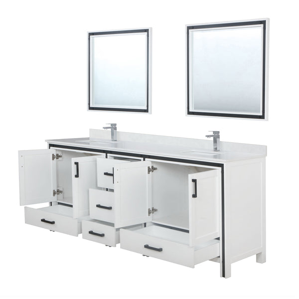 English Elm White Double Bath Vanity 84 in. W x 22 in. D with White Quartz Top, Chrome Faucet & Dual 34" Mirrors Durable B2731S01135