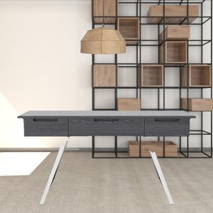 Homeroots 63" Gray And Silver Writing Desk With Three Drawers   482422