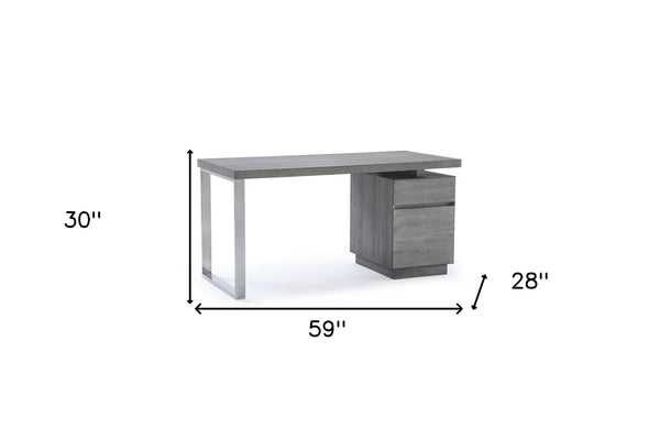 Homeroots 59" Elm Grey Manufactured Wood Rectangular Writing Desk With Two Drawers   482423