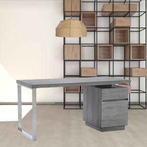 Homeroots 59" Elm Grey Manufactured Wood Rectangular Writing Desk With Two Drawers   482423