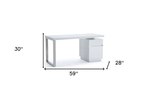 Homeroots 59" White Manufactured Wood Rectangular Writing Desk With Two Drawers   482424