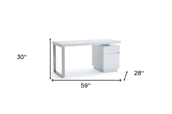 Homeroots 59" White Manufactured Wood Rectangular Writing Desk With Two Drawers   482424