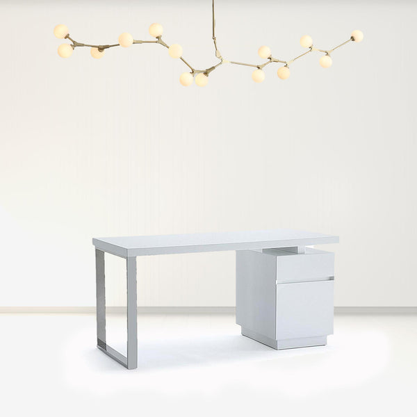 Homeroots 59" White Manufactured Wood Rectangular Writing Desk With Two Drawers   482424