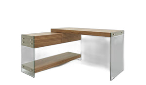 Homeroots 55" Walnut And Glass L Shape Writing Office Desk   482425