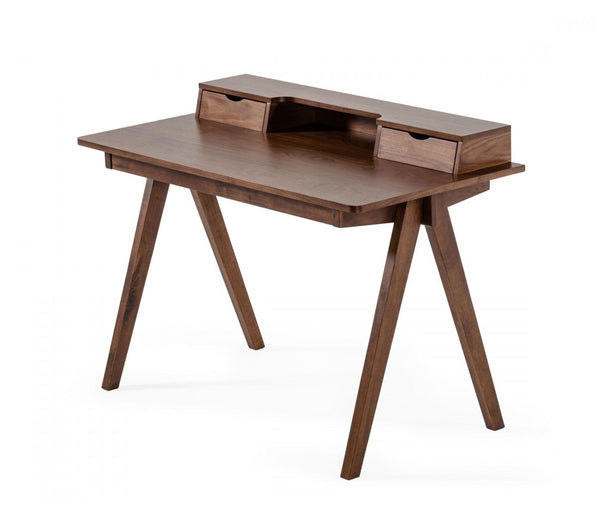 Homeroots 48" Walnut Manufactured Wood Rectangular Writing Desk With Two Drawers   482427