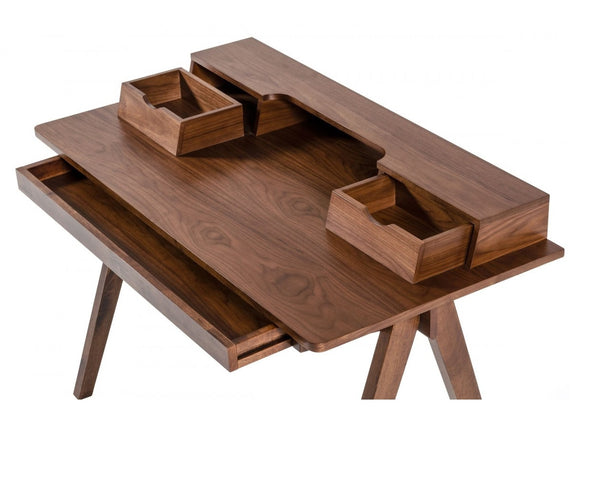 Homeroots 48" Walnut Manufactured Wood Rectangular Writing Desk With Two Drawers   482427