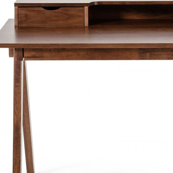 Homeroots 48" Walnut Manufactured Wood Rectangular Writing Desk With Two Drawers   482427