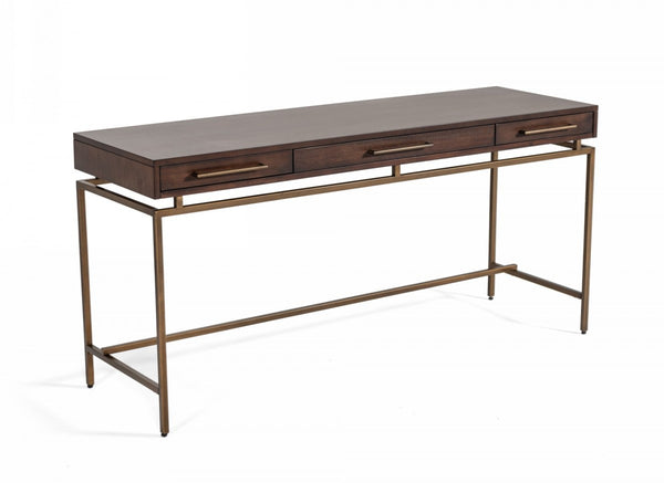 Homeroots 63" Dark Mango Manufactured Wood Rectangular Writing Desk With Three Drawers   482428