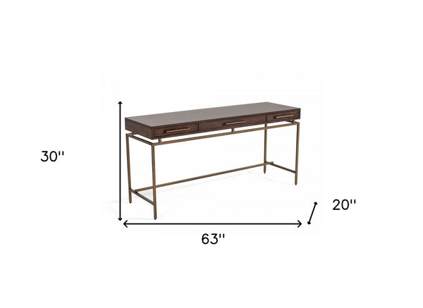 Homeroots 63" Dark Mango Manufactured Wood Rectangular Writing Desk With Three Drawers   482428