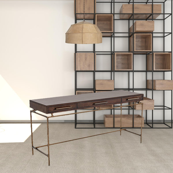 Homeroots 63" Dark Mango Manufactured Wood Rectangular Writing Desk With Three Drawers   482428