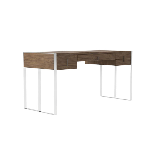 Homeroots 62" Brown And Silver Writing Desk With Four Drawers   482430