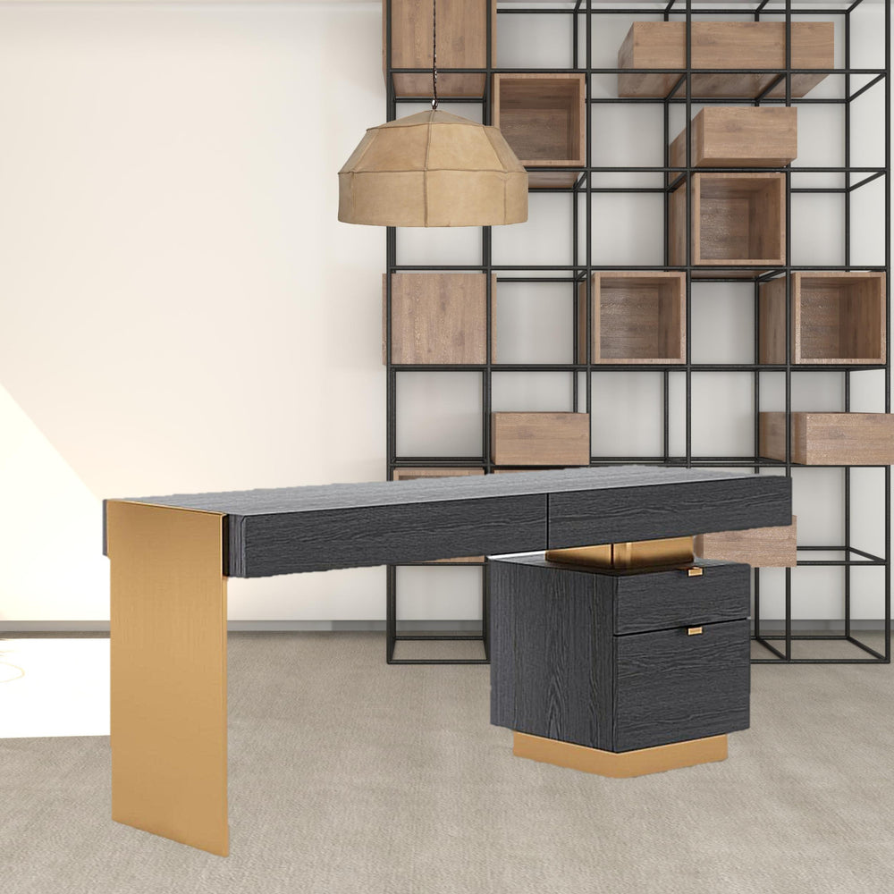 Homeroots 63" Gray And Gold Writing Desk With Four Drawers   482432