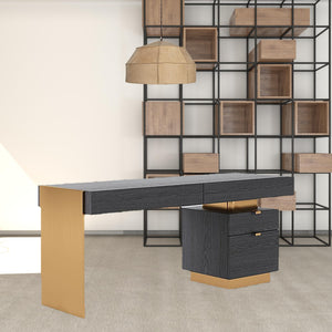 Homeroots 63" Gray And Gold Writing Desk With Four Drawers   482432