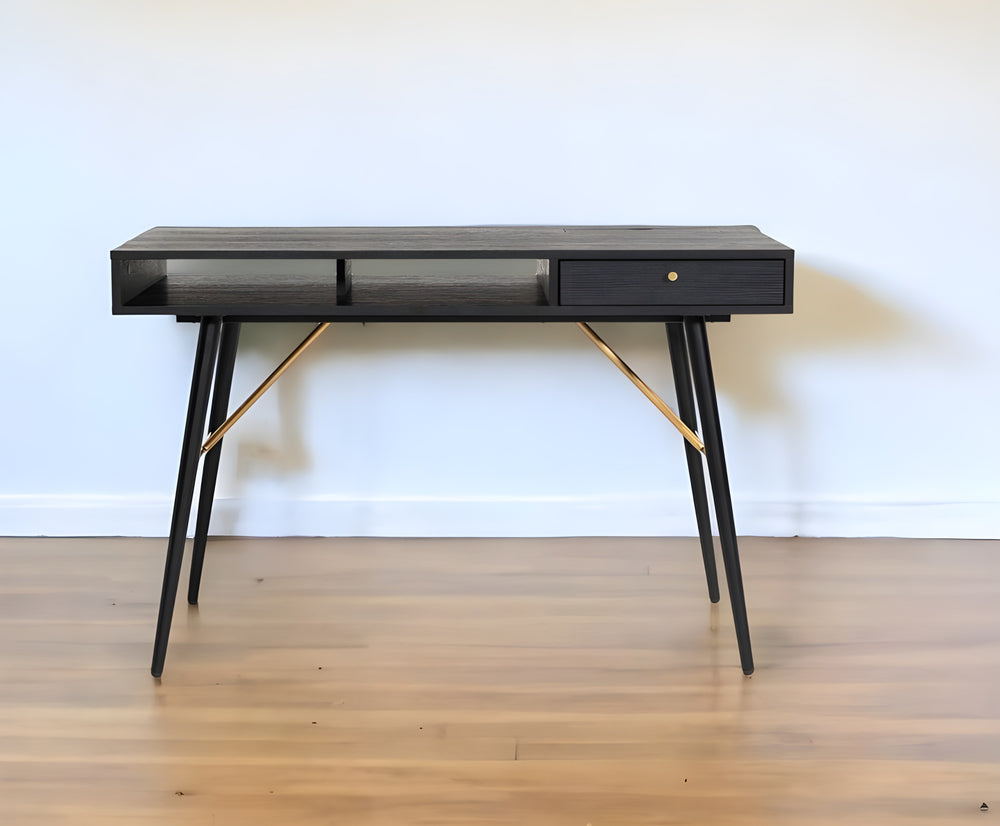 Homeroots 46" Black And Gold Writing Desk   482433