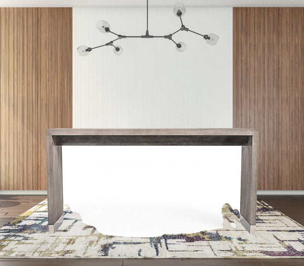 Homeroots 71" Grey Elm Rectangular Manufactured Wood Top Fixed Dining Table  Manufactured Wood,Steel 482434