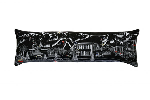 HomeRoots 46" Aspen Nighttime Skyline Lumbar Pillow - Elegant Black & White Decorative Cushion for Home Décor 482436