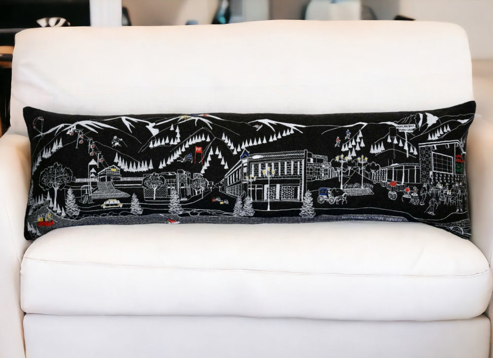 HomeRoots 46" Aspen Nighttime Skyline Lumbar Pillow - Elegant Black & White Decorative Cushion for Home Décor 482436