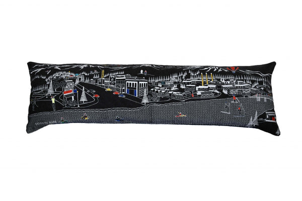 HomeRoots 46" Black Bend Nighttime Skyline Lumbar Pillow - Artisanal Embroidery, Comfort & Unique Gift Idea 482438