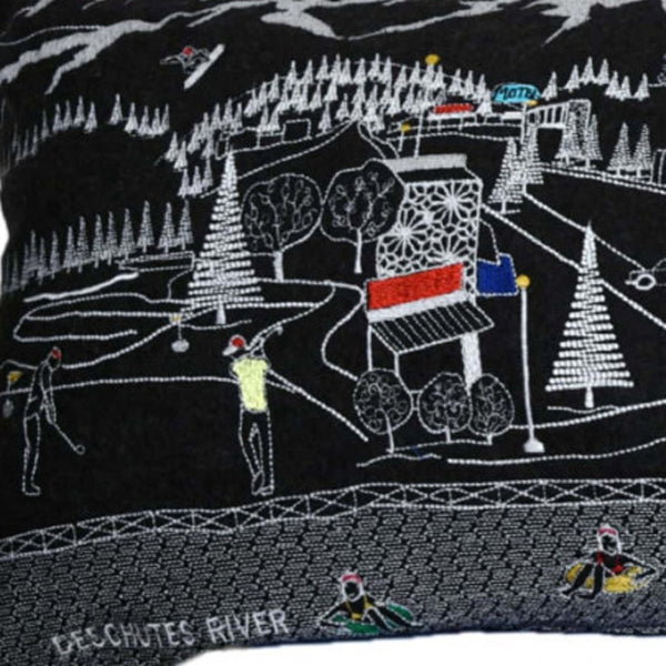 HomeRoots 46" Black Bend Nighttime Skyline Lumbar Pillow - Artisanal Embroidery, Comfort & Unique Gift Idea 482438