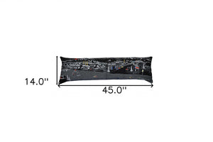 HomeRoots 46" Black Bend Nighttime Skyline Lumbar Pillow - Artisanal Embroidery, Comfort & Unique Gift Idea 482438