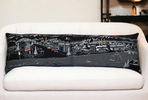 HomeRoots 46" Black Bend Nighttime Skyline Lumbar Pillow - Artisanal Embroidery, Comfort & Unique Gift Idea 482438