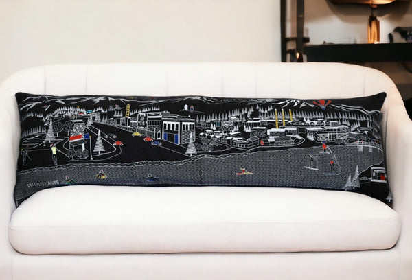 HomeRoots 46" Black Bend Nighttime Skyline Lumbar Pillow - Artisanal Embroidery, Comfort & Unique Gift Idea 482438