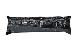 HomeRoots 46" Black Bend Nighttime Skyline Lumbar Pillow - Artisanal Embroidery, Comfort & Unique Gift Idea 482438