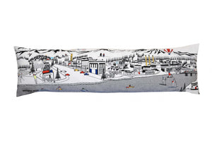 HomeRoots 46" White Bend Skyline Lumbar Pillow - Artisanal Embroidery, Modern Design, Perfect for Home Decor! 482439