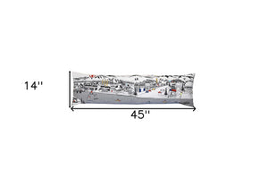 HomeRoots 46" White Bend Skyline Lumbar Pillow - Artisanal Embroidery, Modern Design, Perfect for Home Decor! 482439