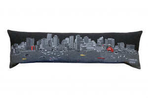HomeRoots 14" Urban Charm Black Gray Wool Lumbar Pillow with Boston Cityscape - Cozy Support & Style 482440