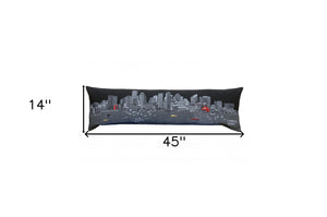 HomeRoots 14" Urban Charm Black Gray Wool Lumbar Pillow with Boston Cityscape - Cozy Support & Style 482440