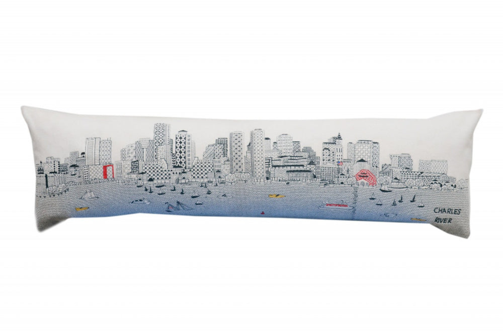 HomeRoots 46" Boston Daylight Skyline Lumbar Pillow - Urban Charm with Embroidered Cityscape, Perfect Gift! 482441