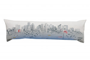 HomeRoots 46" Boston Daylight Skyline Lumbar Pillow - Urban Charm with Embroidered Cityscape, Perfect Gift! 482441