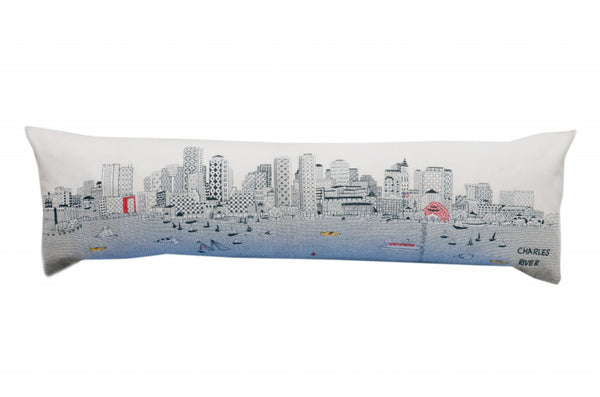 HomeRoots 46" Boston Daylight Skyline Lumbar Pillow - Urban Charm with Embroidered Cityscape, Perfect Gift! 482441