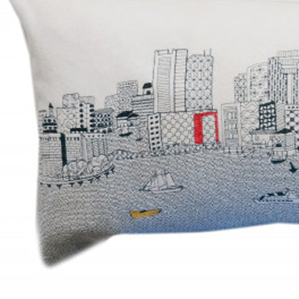 HomeRoots 46" Boston Daylight Skyline Lumbar Pillow - Urban Charm with Embroidered Cityscape, Perfect Gift! 482441