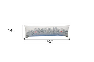 HomeRoots 46" Boston Daylight Skyline Lumbar Pillow - Urban Charm with Embroidered Cityscape, Perfect Gift! 482441